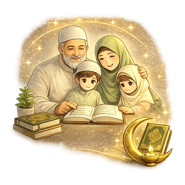 A family learning the Quran together